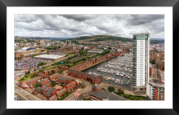 Drone view of Swansea City East view Framed Mounted Print by Leighton Collins