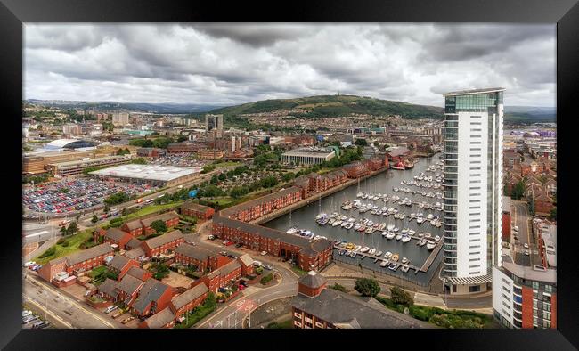 Drone view of Swansea City East view Framed Print by Leighton Collins