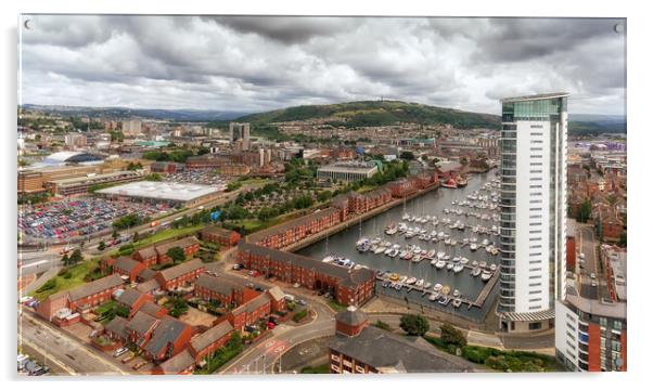 Drone view of Swansea City East view Acrylic by Leighton Collins