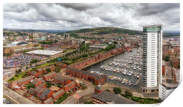Drone view of Swansea City East view Print by Leighton Collins