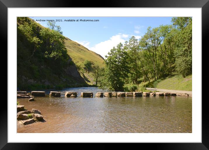 Stepping Stones at Dovedale. Framed Mounted Print by Andrew Heaps