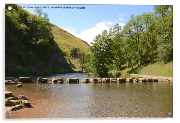 Stepping Stones at Dovedale. Acrylic by Andrew Heaps