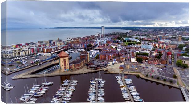 Drone view of Swansea Bay and River Tawe Canvas Print by Leighton Collins