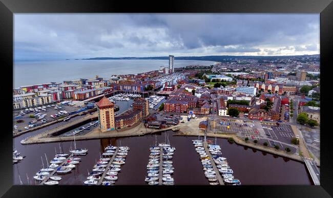 Drone view of Swansea Bay and River Tawe Framed Print by Leighton Collins