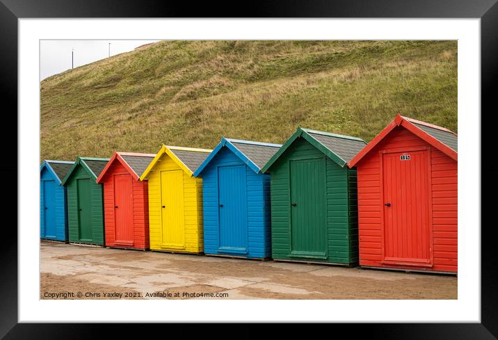 Whitby beach huts Framed Mounted Print by Chris Yaxley
