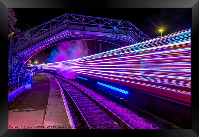 Warp Speed - Illuminated North York Moors railway 2021 Framed Print by Martin Williams
