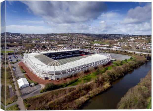 Drone view of Liberty Stadium, Swansea. Canvas Print by Leighton Collins