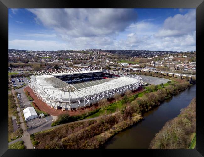 Drone view of Liberty Stadium, Swansea. Framed Print by Leighton Collins