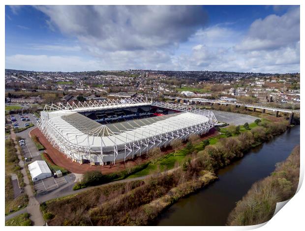 Drone view of Liberty Stadium, Swansea. Print by Leighton Collins