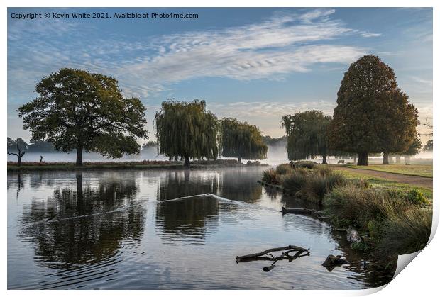 Bushy Park misty pond in November Print by Kevin White