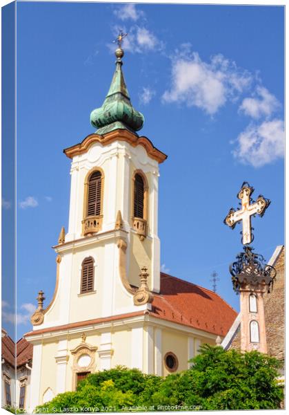 Memorial cross and bell tower - Szentendre Canvas Print by Laszlo Konya