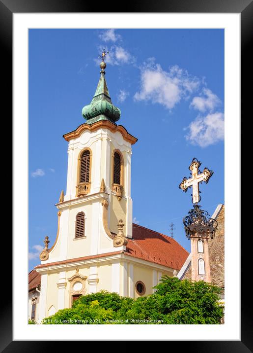 Memorial cross and bell tower - Szentendre Framed Mounted Print by Laszlo Konya
