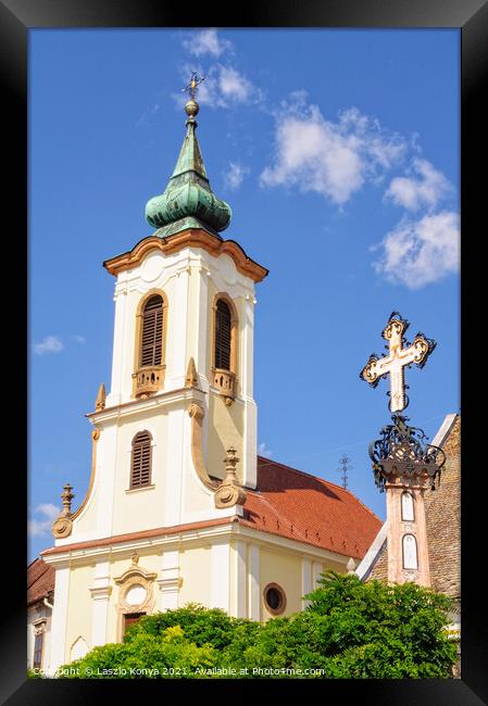 Memorial cross and bell tower - Szentendre Framed Print by Laszlo Konya