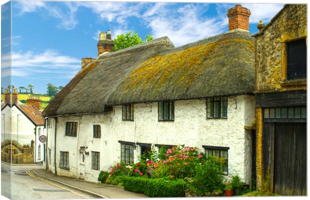 Ilminster Thatched Cottages Canvas Print by Alison Chambers