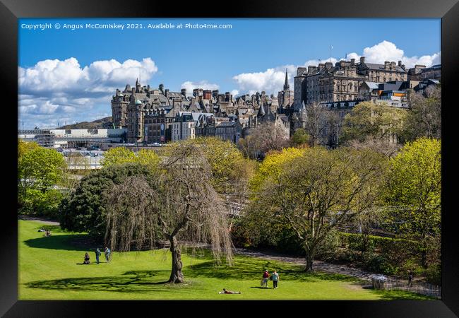 Princes Street Gardens and Edinburgh Old Town Framed Print by Angus McComiskey