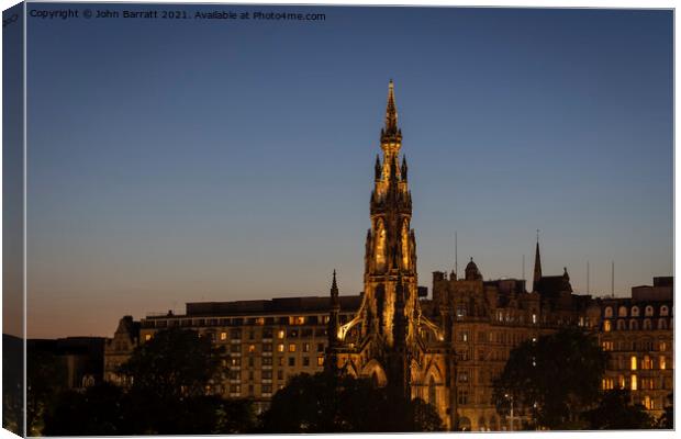 Scott Monument Illumination Canvas Print by John Barratt