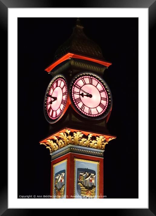 Weymouth clock at night Framed Mounted Print by Ann Biddlecombe