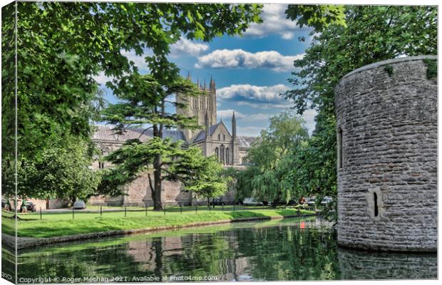 Enchanting Wells Cathedral Moat Canvas Print by Roger Mechan