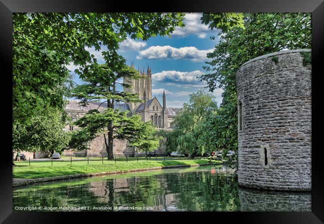 Enchanting Wells Cathedral Moat Framed Print by Roger Mechan