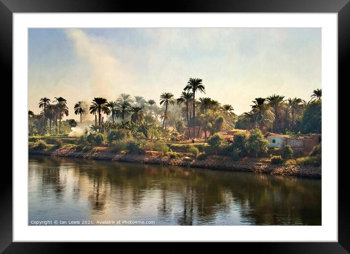 A Village By The River Nile Framed Mounted Print by Ian Lewis