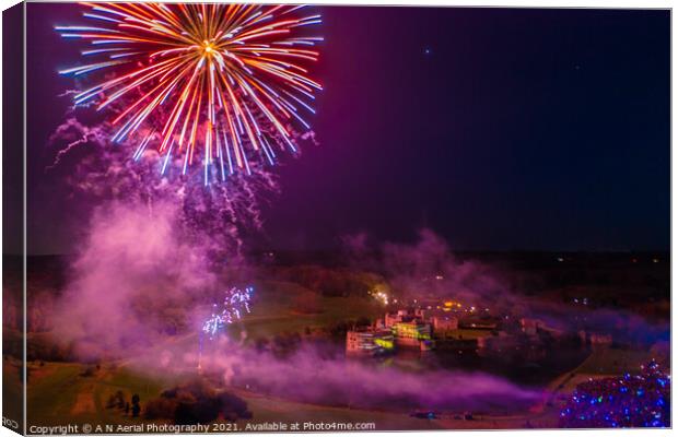 Leeds Castle fireworks 2021 Canvas Print by A N Aerial Photography