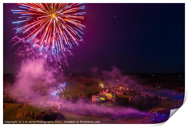 Leeds Castle fireworks 2021 Print by A N Aerial Photography