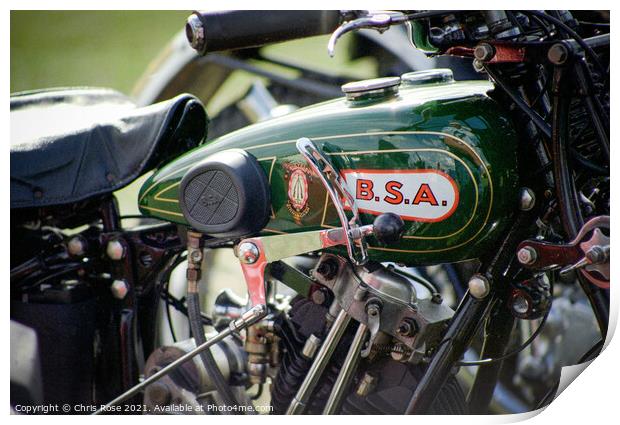 BSA  motorcycle detail Print by Chris Rose