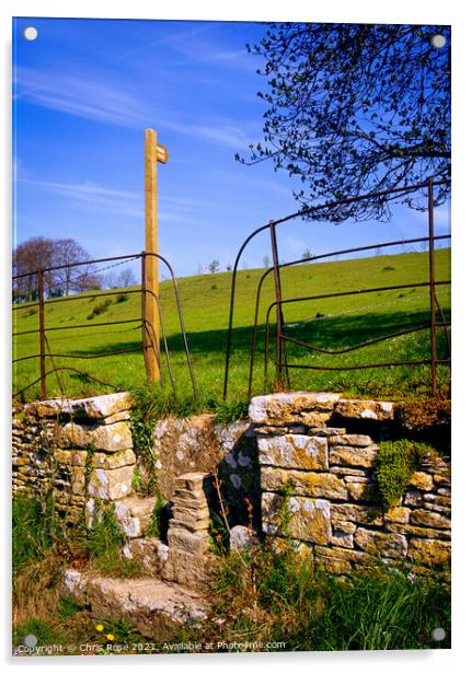 Cotswold stone stile Acrylic by Chris Rose