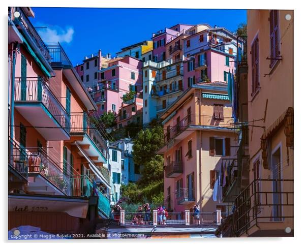 Colorful Charming Village of Manorola, Cinque Terr Acrylic by Maggie Bajada