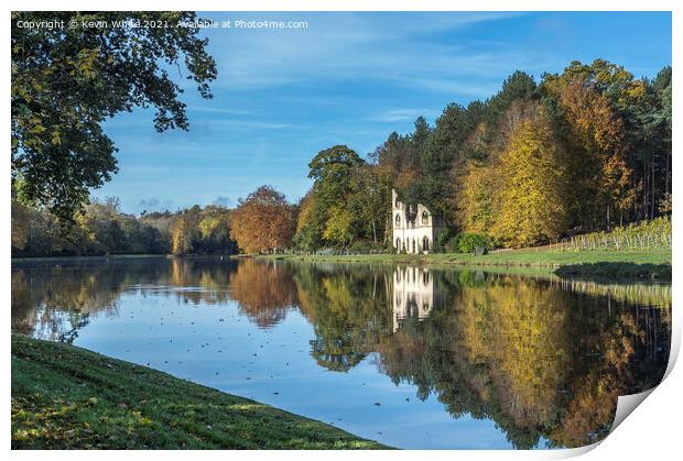 Autumn tree reflextions Print by Kevin White