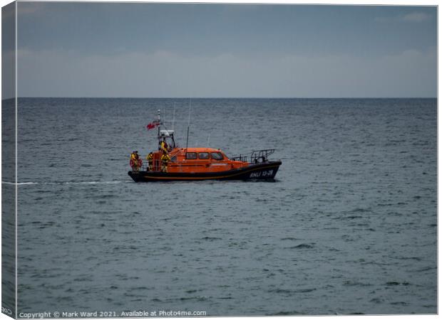 RNLI Lifeboat off the Coast of Hastings. Canvas Print by Mark Ward