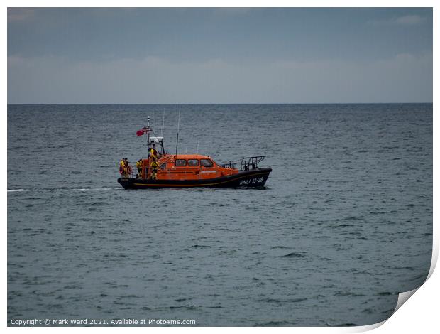 RNLI Lifeboat off the Coast of Hastings. Print by Mark Ward