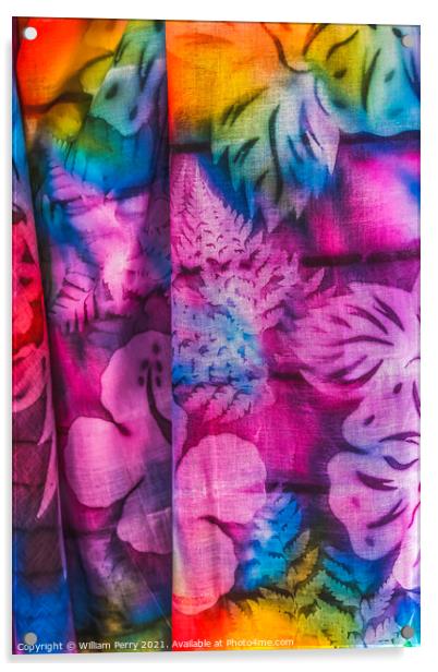 Colorful Tropical Floral Tahitian Cloth Moorea Tahiti Acrylic by William Perry