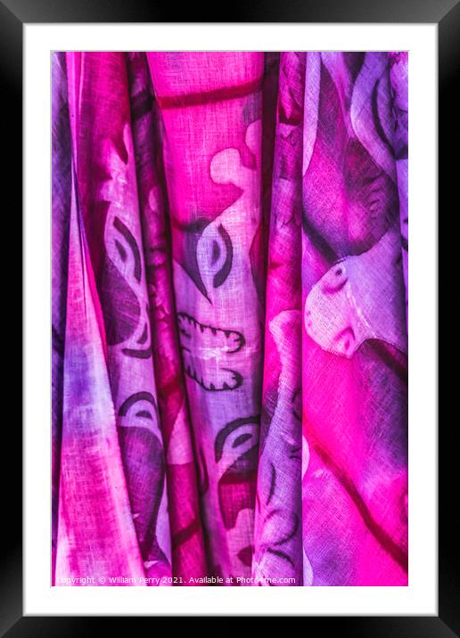 Colorful Pink Purple Tropical Floral Tahitian Cloth Moorea Tahit Framed Mounted Print by William Perry