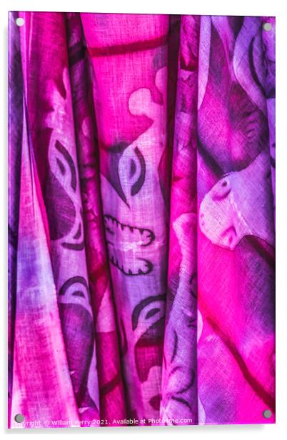 Colorful Pink Purple Tropical Floral Tahitian Cloth Moorea Tahit Acrylic by William Perry