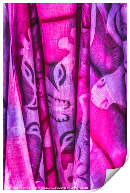 Colorful Pink Purple Tropical Floral Tahitian Cloth Moorea Tahit Print by William Perry