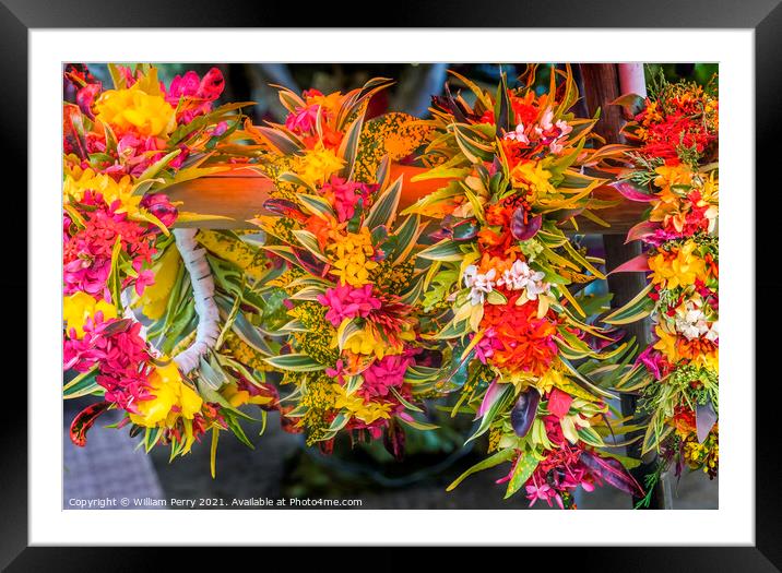 Tropical Flowers Christmas Headwreath Headpiece Moorea Tahiti Framed Mounted Print by William Perry
