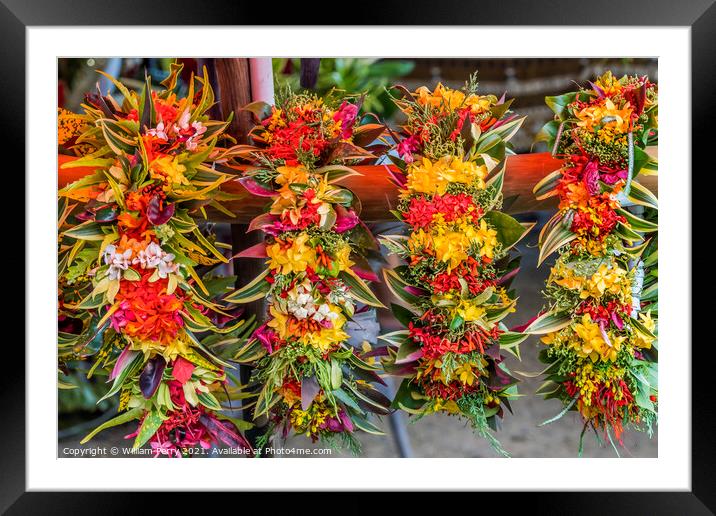 Tropical Flowers Christmas Headwreath Headpiece Moorea Tahiti Framed Mounted Print by William Perry