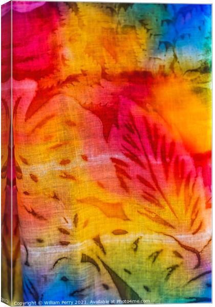 Colorful Red Yellow Blue Tropical Floral Tahitian Cloth Moorea T Canvas Print by William Perry