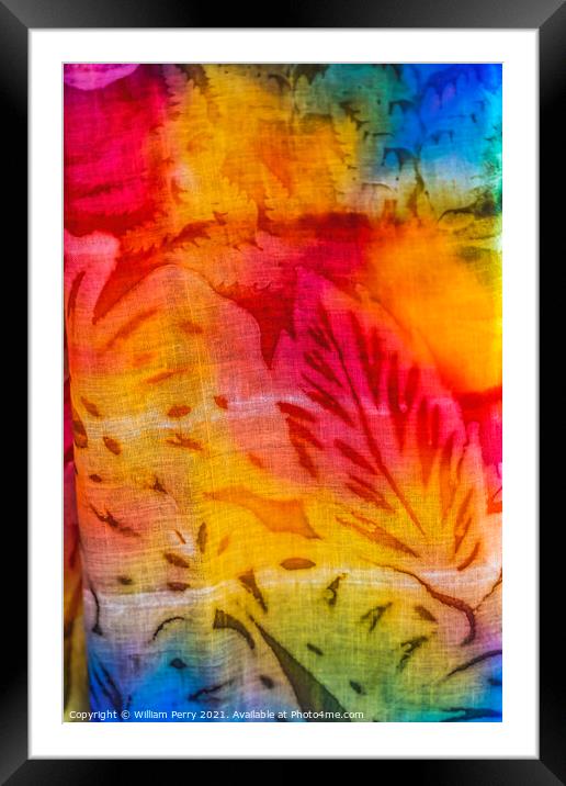 Colorful Red Yellow Blue Tropical Floral Tahitian Cloth Moorea T Framed Mounted Print by William Perry