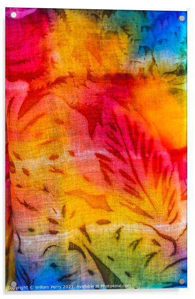 Colorful Red Yellow Blue Tropical Floral Tahitian Cloth Moorea T Acrylic by William Perry