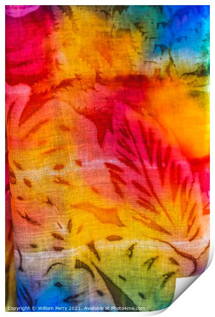 Colorful Red Yellow Blue Tropical Floral Tahitian Cloth Moorea T Print by William Perry