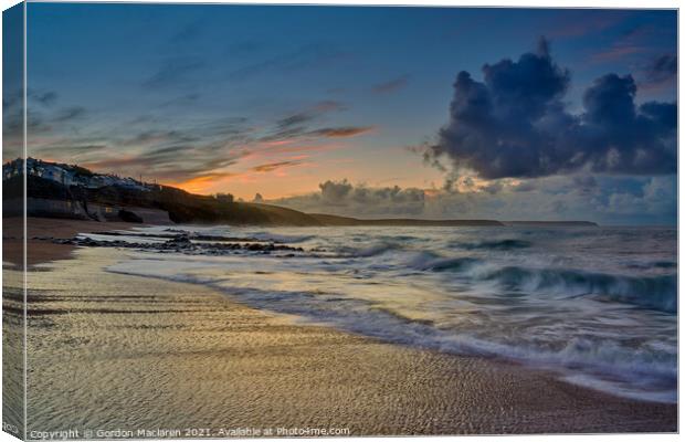 Sunrise over Porthleven Beach, Cornwall Canvas Print by Gordon Maclaren