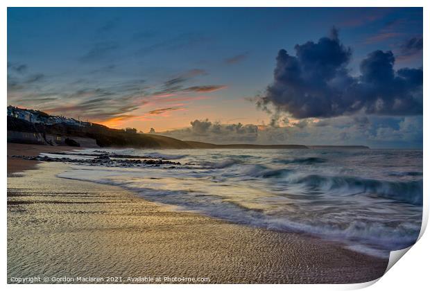 Sunrise over Porthleven Beach, Cornwall Print by Gordon Maclaren