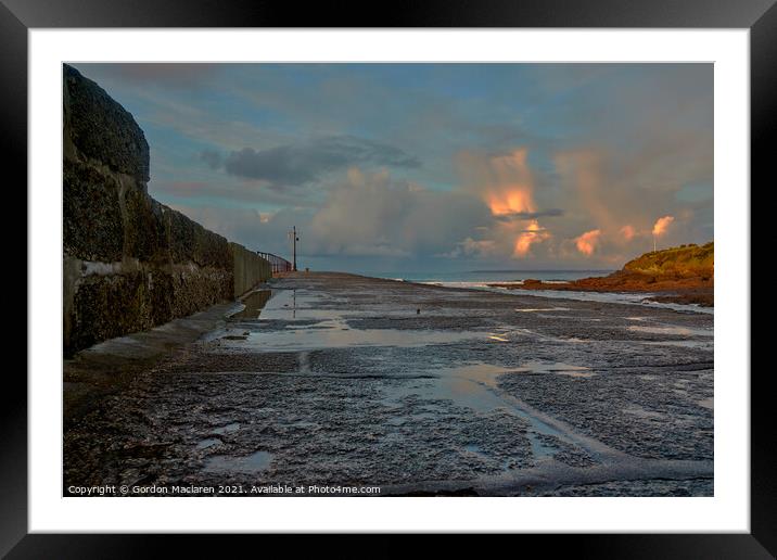 Sunrise over Porthleven Harbour, photographed from the jetty Framed Mounted Print by Gordon Maclaren