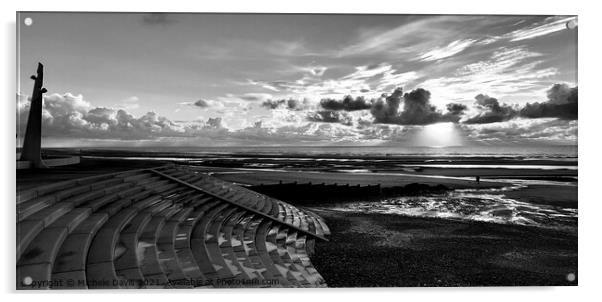 Cleveleys Beach Sunset, Monochrome Acrylic by Michele Davis