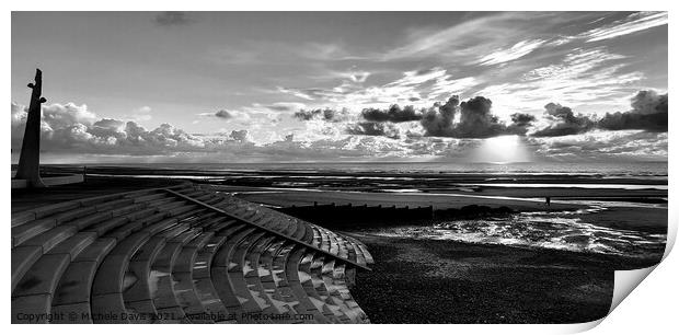 Cleveleys Beach Sunset, Monochrome Print by Michele Davis