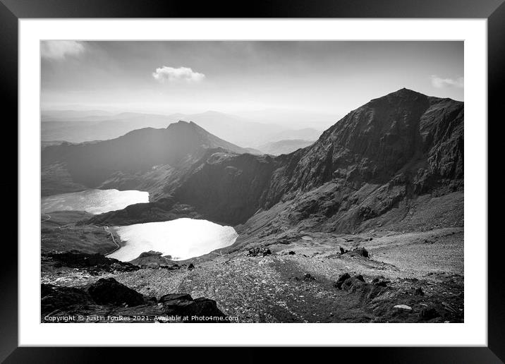 Glaslyn and Llyn Llydaw, Snowdon, Wales Framed Mounted Print by Justin Foulkes