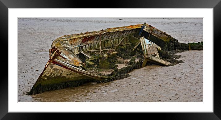 Suffolk Derelict Boat Framed Mounted Print by Joyce Storey