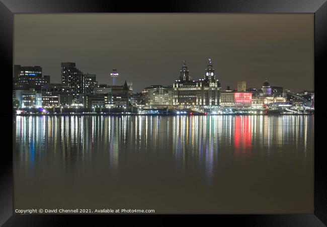 Liverpool Waterfront Nightscape Framed Print by David Chennell